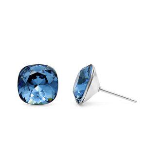 10mm Blue Swarovski Earrings | Cushion Cut Crystal Studs | Hypoallergenic Studs